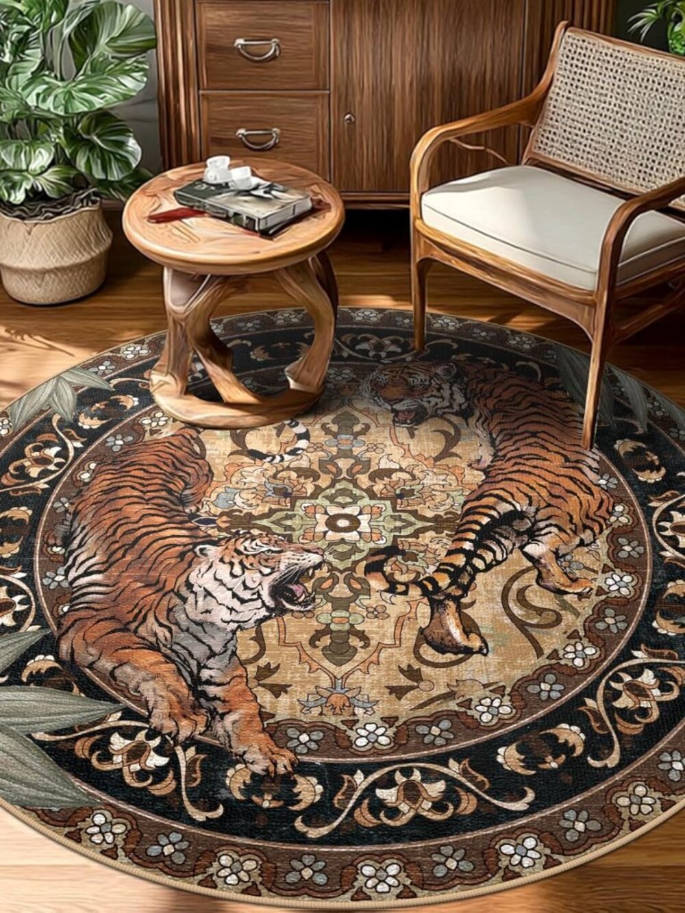 Round Tiger Area Rug 6ft - Picture 6 of 9